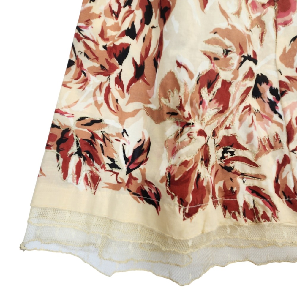 Odille Yellow Floral‎ Midi Skirt Women's Size 4 Lace Trim Cottagecore Feminine - Picture 7 of 8